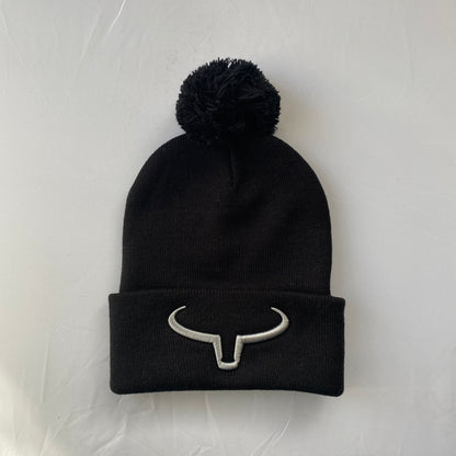 Tuque à Pompon | Noir &amp; Rabat Noir | Logo Silver