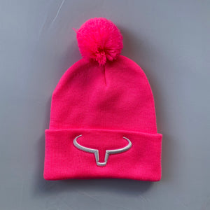 Beanie with Pompom | Rose & Pink Flap | Silver Logo