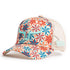 Casquette de camionneur western, de couleur beige et motif bleu, rouge, orange. Avec logo Ranch Brand bleu