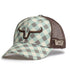 Casquette de camionneur western, de couleur marron et motif carreaux bleu, beige, marron. Avec logo Ranch Brand marron