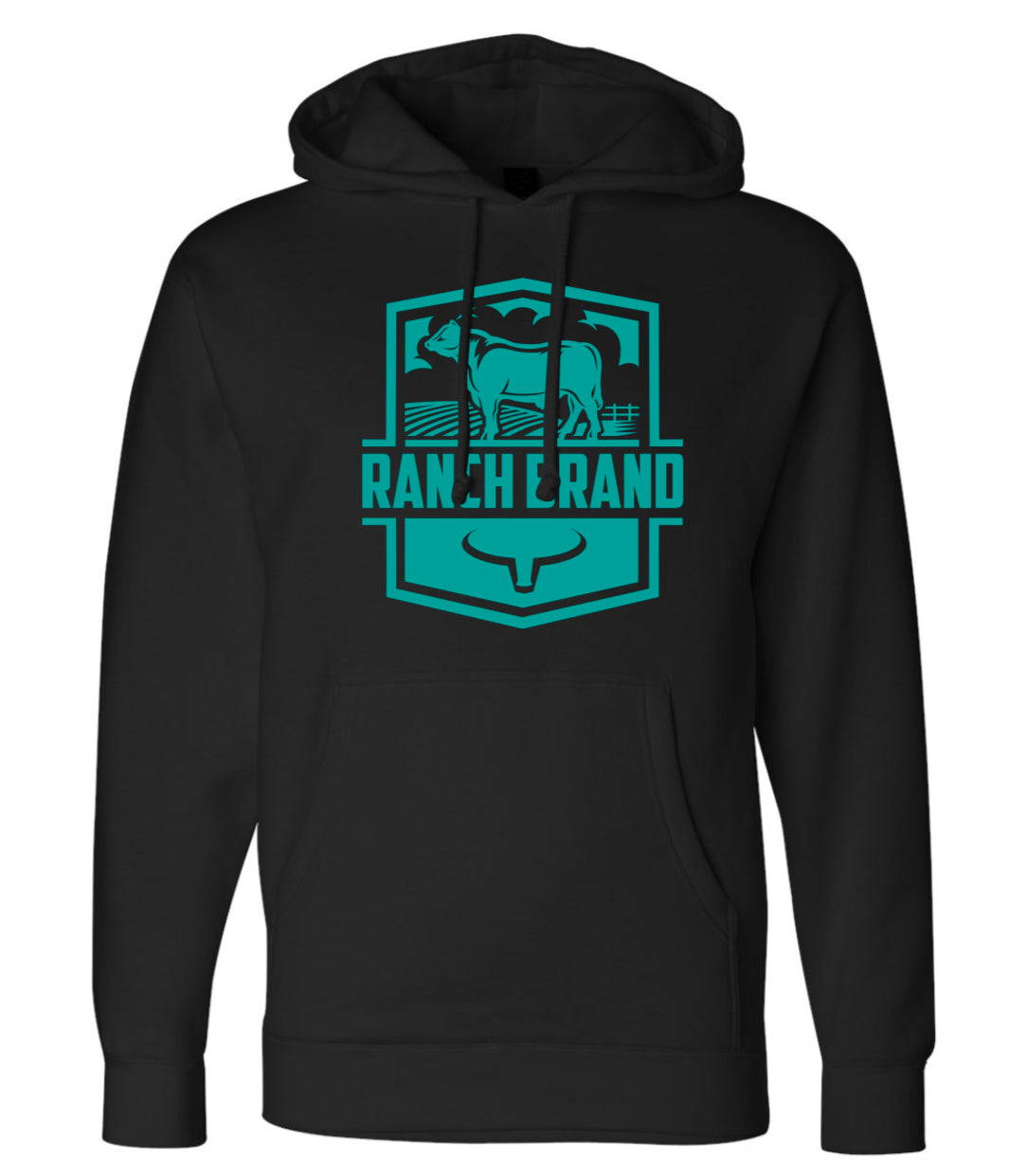 Ranch Brand | Unisex Cow Hoodie | Black &amp; Turquoise